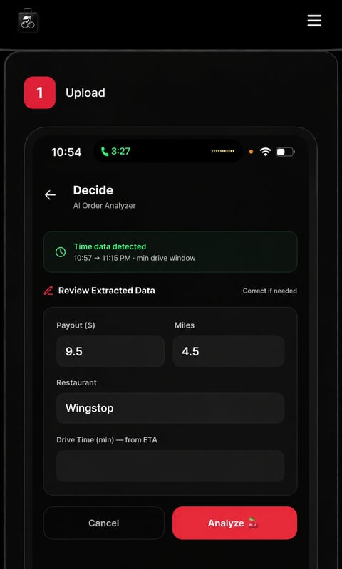 Upload screenshot interface